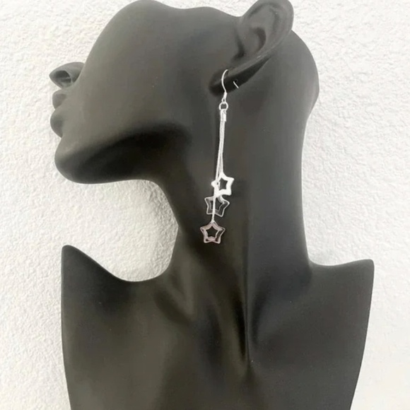 925 Silver Star Dangle Earrings Sterling Drop Star Earring  925 Sterling Silver Star Dangle Earrings Long Drop Earrings Star Jewelry